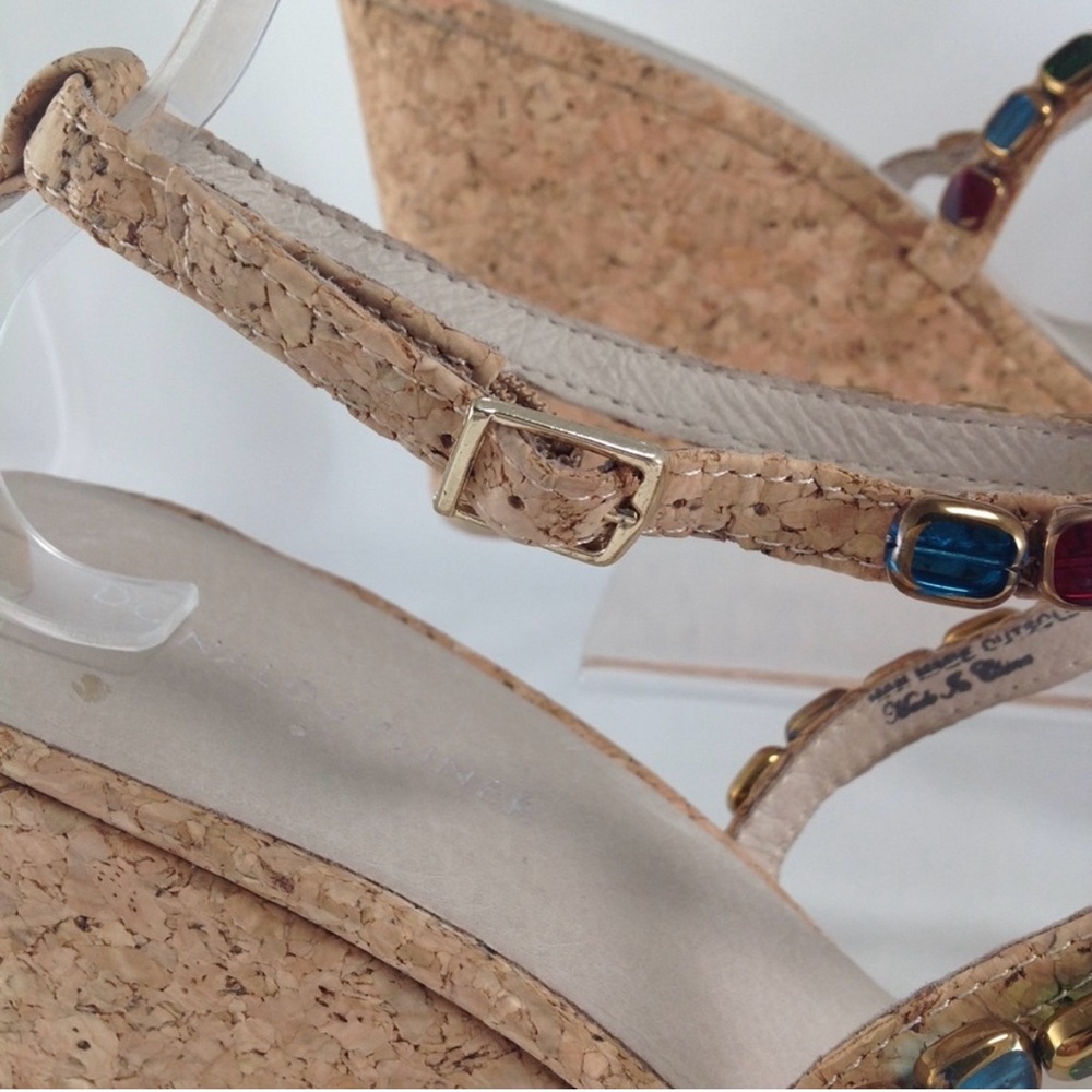 Donald J. Pliner “Wondra-Co”‎ Jewel Straps Cork Wedge Sz 7.5M 4”Heel Sandals - Picture 7 of 16